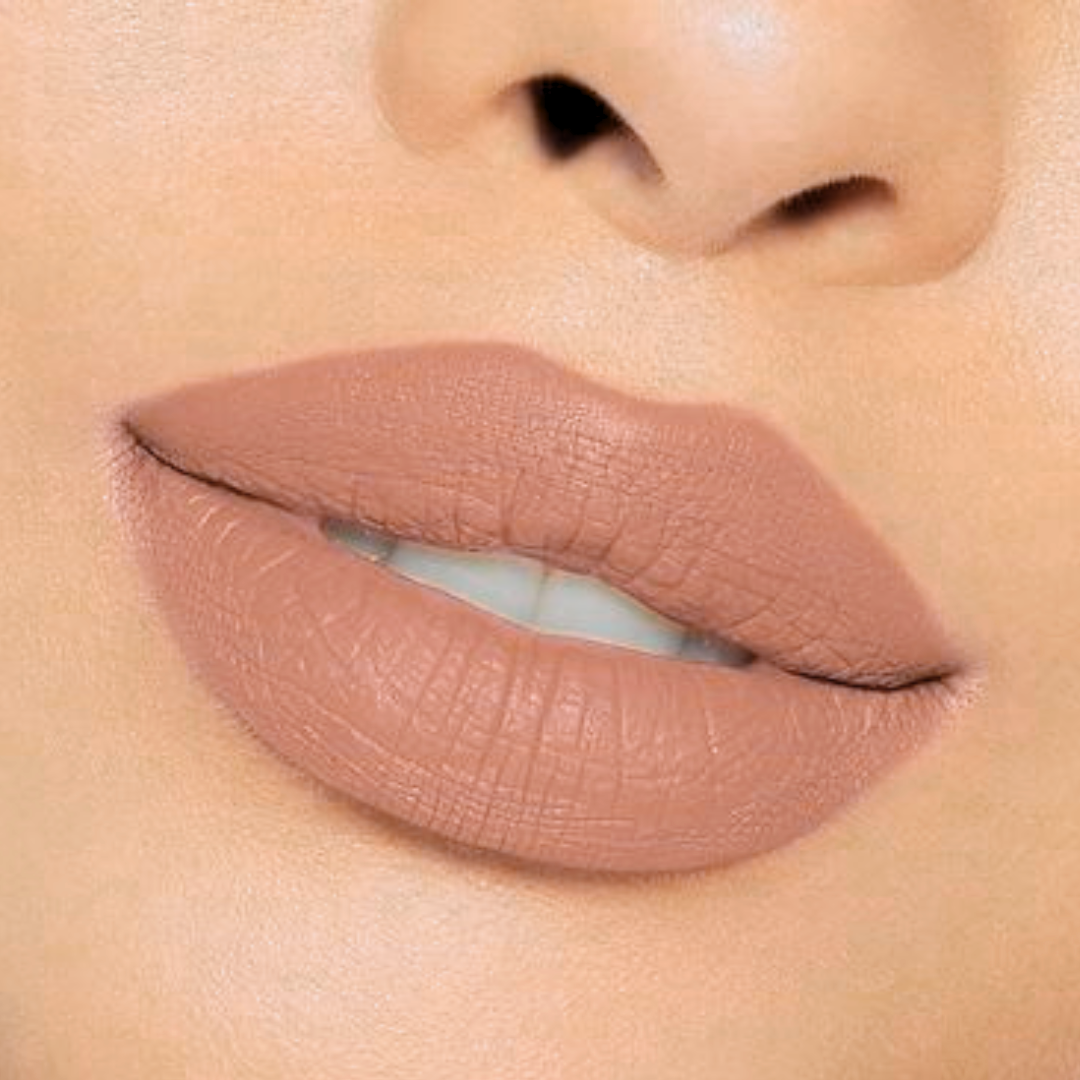 beautiful nude pink matte liquid lipstick goes on nicer than huda beauty and not drying very smoothe